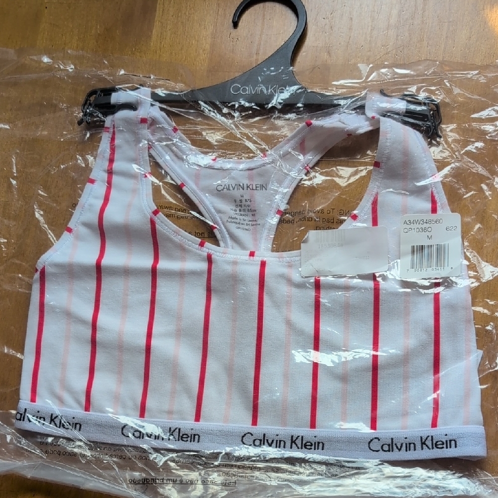 Calvin Klein White and Red Striped Bra Top